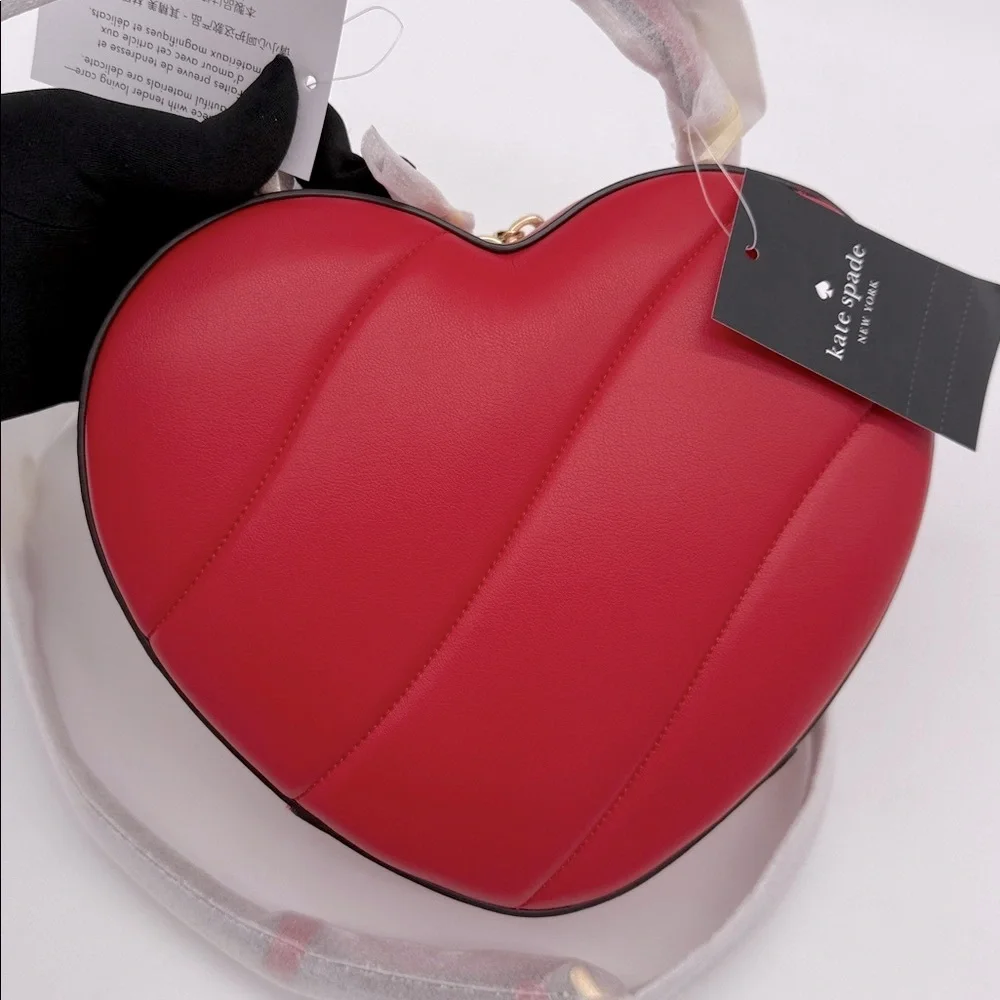 Kate Spade Love Shack Quilted 3D Heart Crossbody Ruby Red